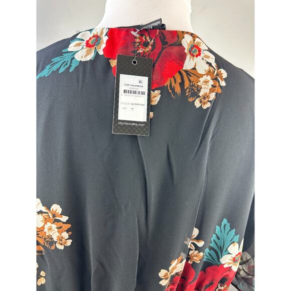 NWT City Chic Valencia Faux Wrap Tie Babydoll Blouse Floral Top Plus Size M 18 - Picture 7 of 14